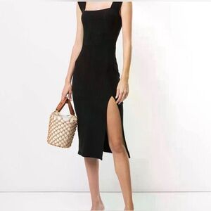 Reformation Black Midi Dress with Side Slit